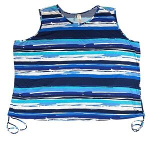 Swim365 Womens Plus Size 38/40 Blue Striped Sleeveless Swim Shirt Side Tie Cover